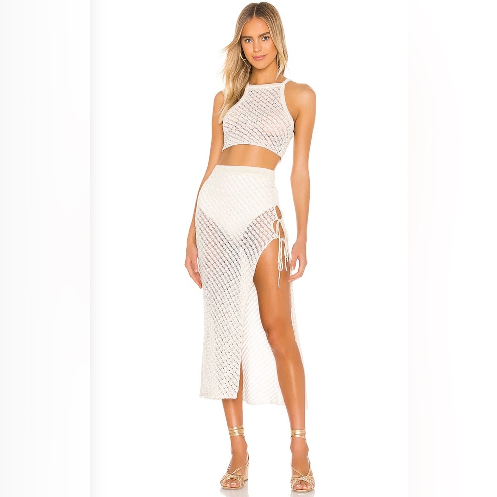 Camila Coelho White Knit Swim Coverup Set